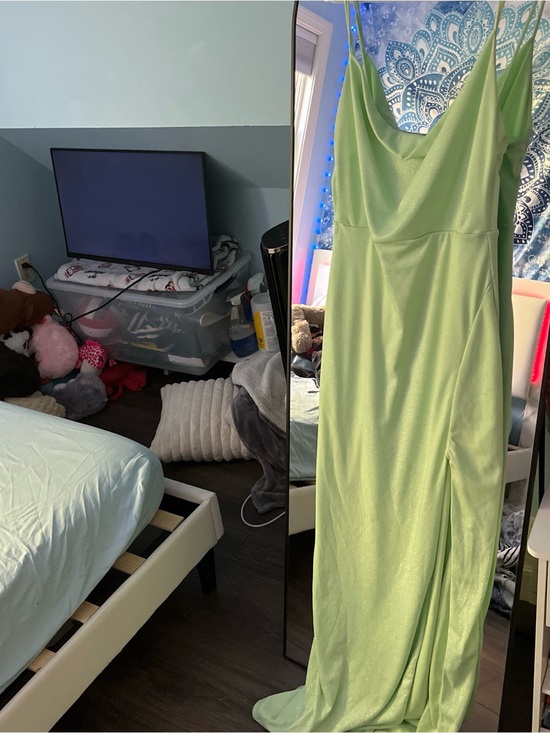 Windsor Dresses & Skirts - Windsor Light Green Satin Cowl Neck Slip Dress with Thigh Slit